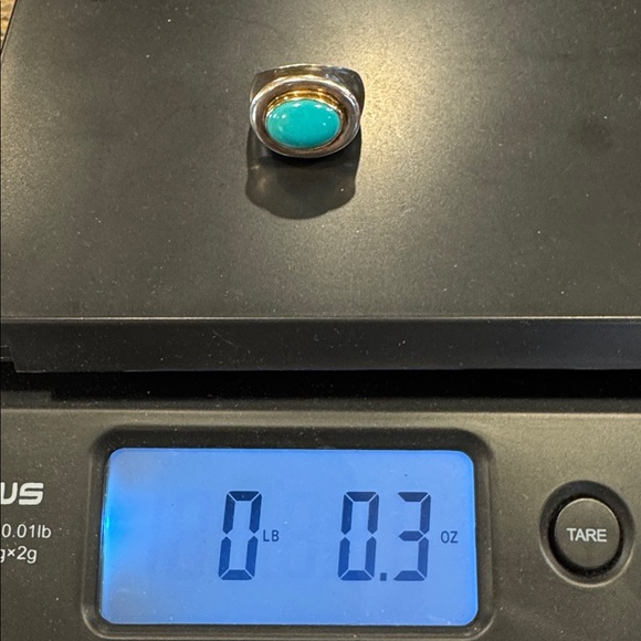 Sterling Silver and Turquoise Ring with 14k gold bezel - Picture 7 of 7
